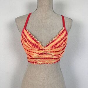 Pink By Victoria's Secret Orange & Pink Lace Tie Dye Racerback Padded Bra Medium